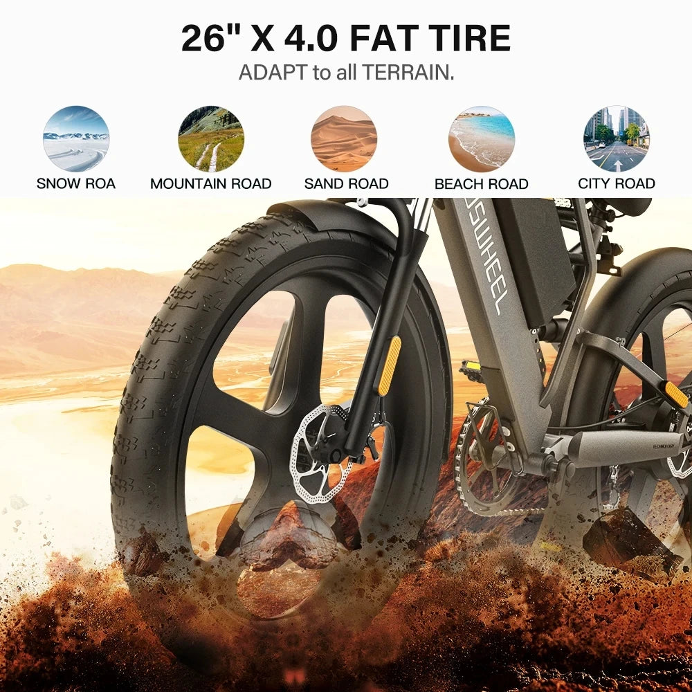 COSWHEEL T26 Electric Bike 26Inch Fat tires Adult Electric Mountain Bike 1500W 48V 25AH hydraulic brake ebike Off Road bicycle