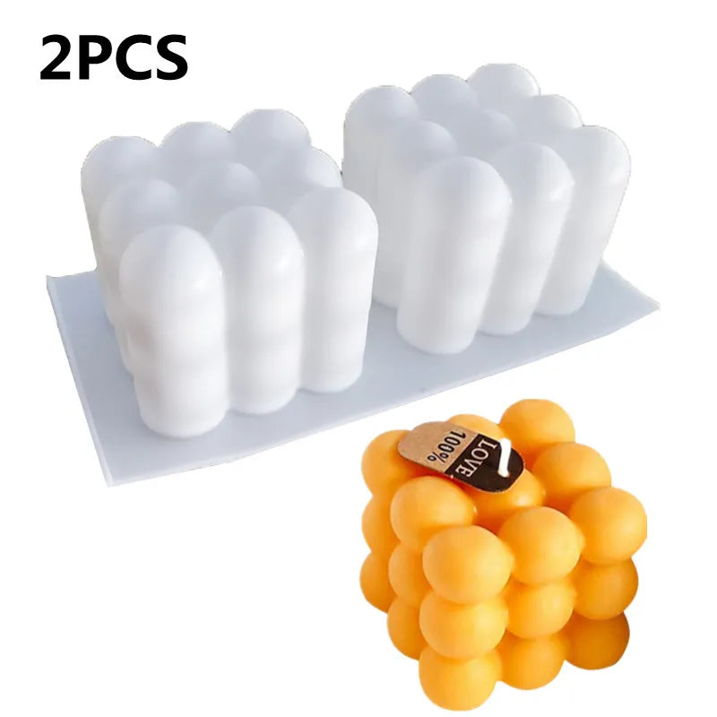 3D Bubble Cube Candle Silicone Mould Home Decor Scented Candle Mould Handmade Chocolate Dessert Cake Baking Mould Tool