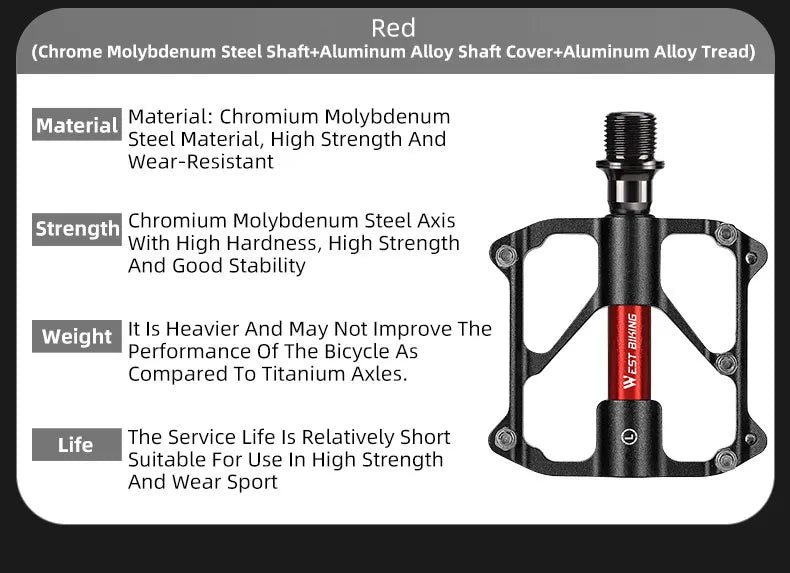 WEST BIKING Ultralight Road Bike Pedals Titanium Shaft Carbon Tube Lightweight Racing Bike Pedals 3 Bearings Non-Slip Pedals