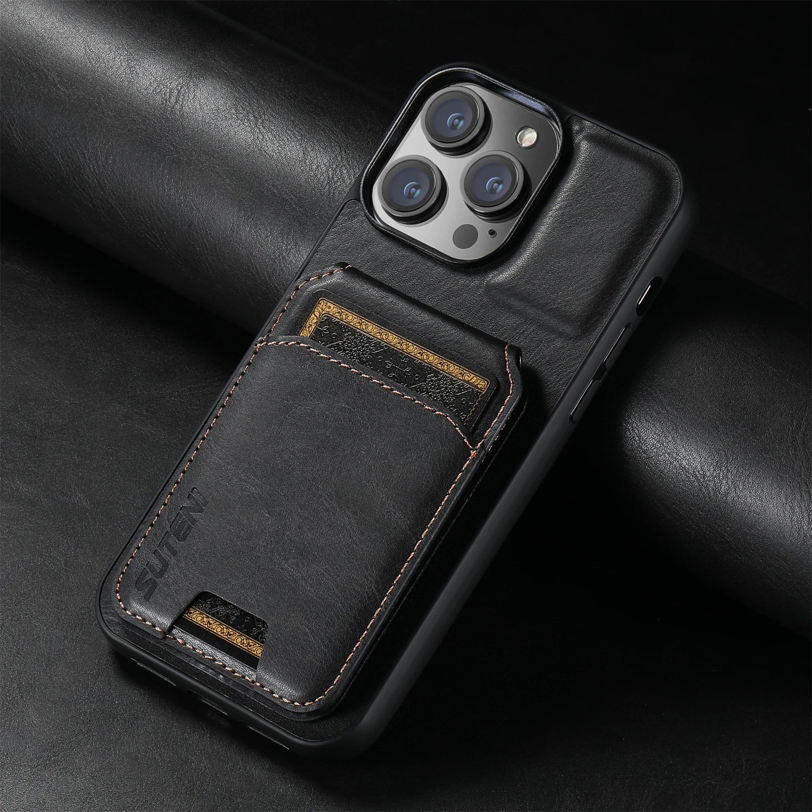 SUTENI Card Holder Leather Magnetic Pocket Cover Wallet Phone Case For iPhone X XS XR 11 12 13 14 15 Plus 16 Pro Max