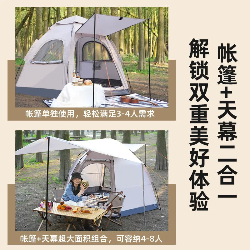 2024 New Outdoor Camping Tent Canopy 2-in-1 Combo Automatic Quick Open 5-8 Person Family Hexagonal Tent