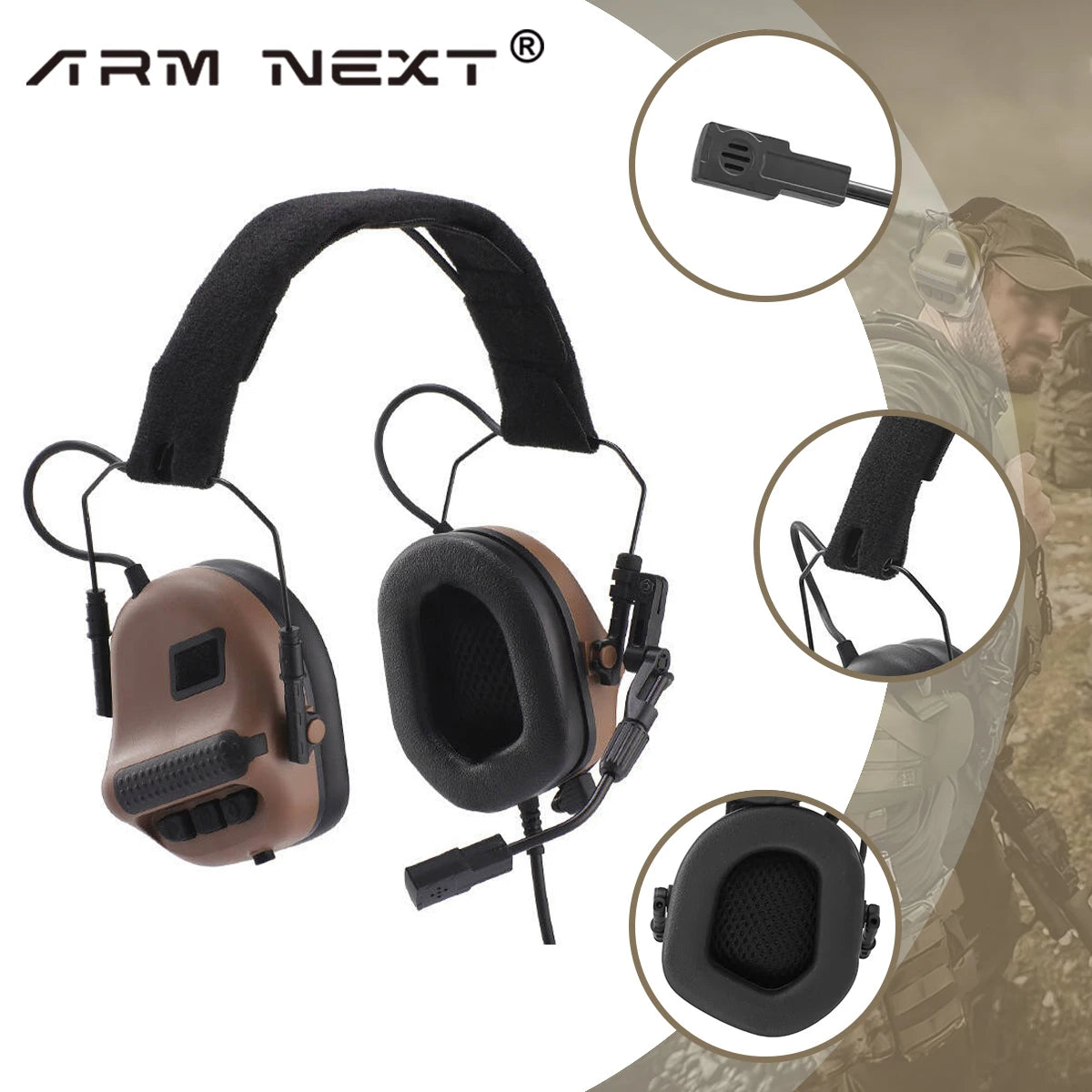 ARM NEXT Electronic Tactical Headset Active Noise Reduction Sound Pickup Headphones Mic communication Headphones for Shooting