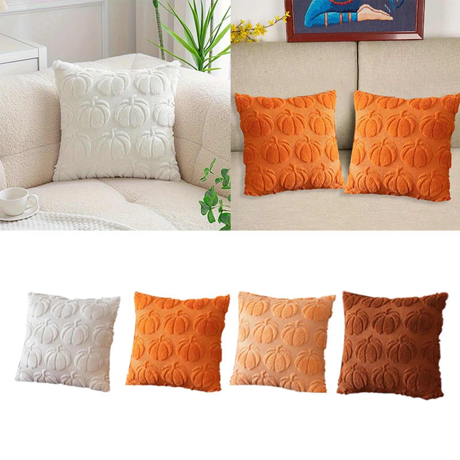 1pc Fall Pillow Covers Fall Decorations Autumn Orange Pumpkin Throw Pillow Cases Soft Plush Faux Fur Wool Couch Cushion Case