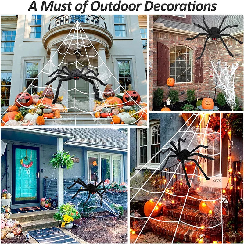 Giant Spider Huge Spider Web Halloween Decoration Props Haunted Indoor Outdoor Spooky Plush Large Araneid Prank Trick Supplies