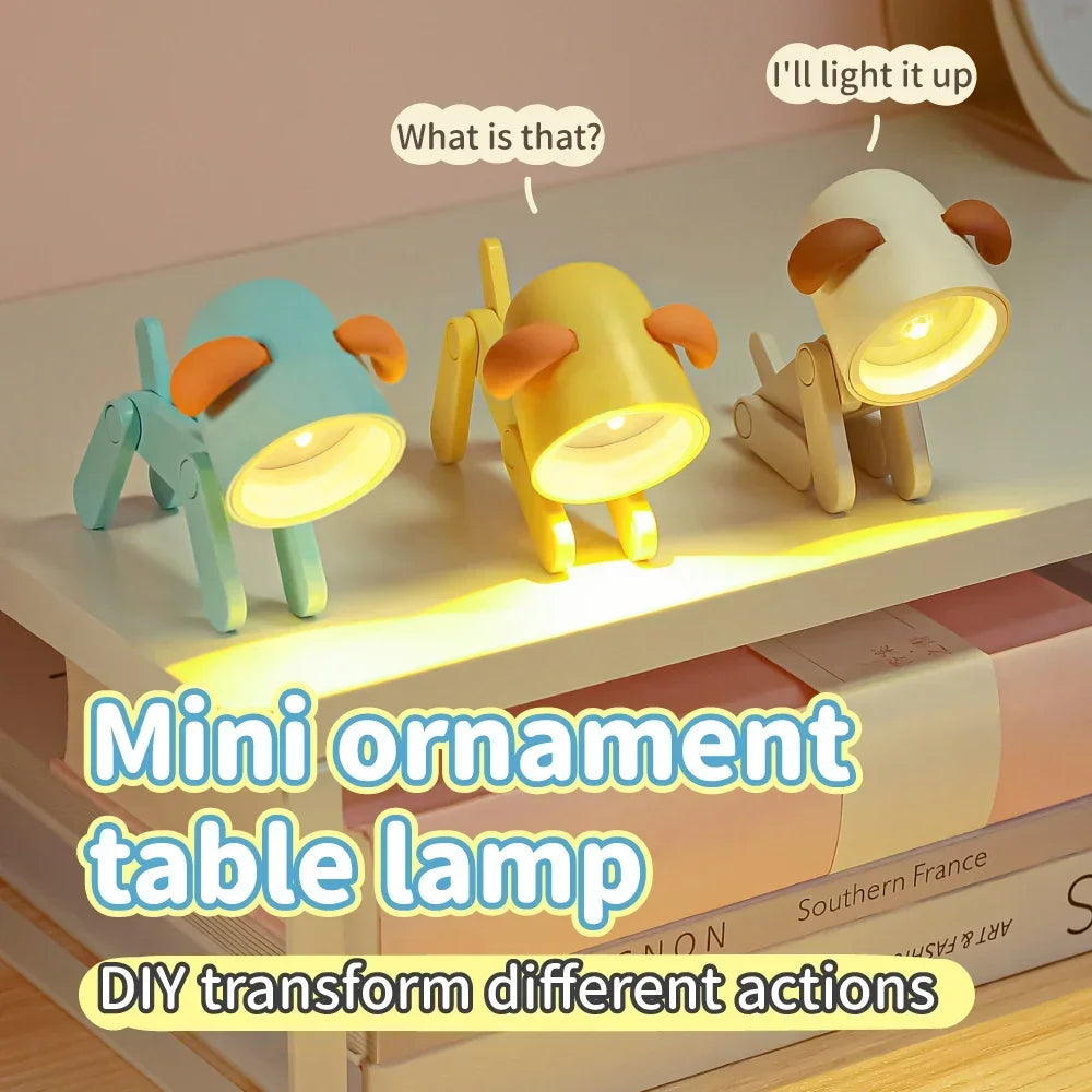 LED Mini Night Light Folding Desk Lamp Warm Yellow Cute Little Deer Puppy Animals Portable Home Decoration Light with Battery