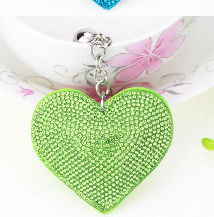 Luxury Brand Heart Shape Crystal Keychain Pendant for Women Bag and Car with Metal Keyring Key Accessories