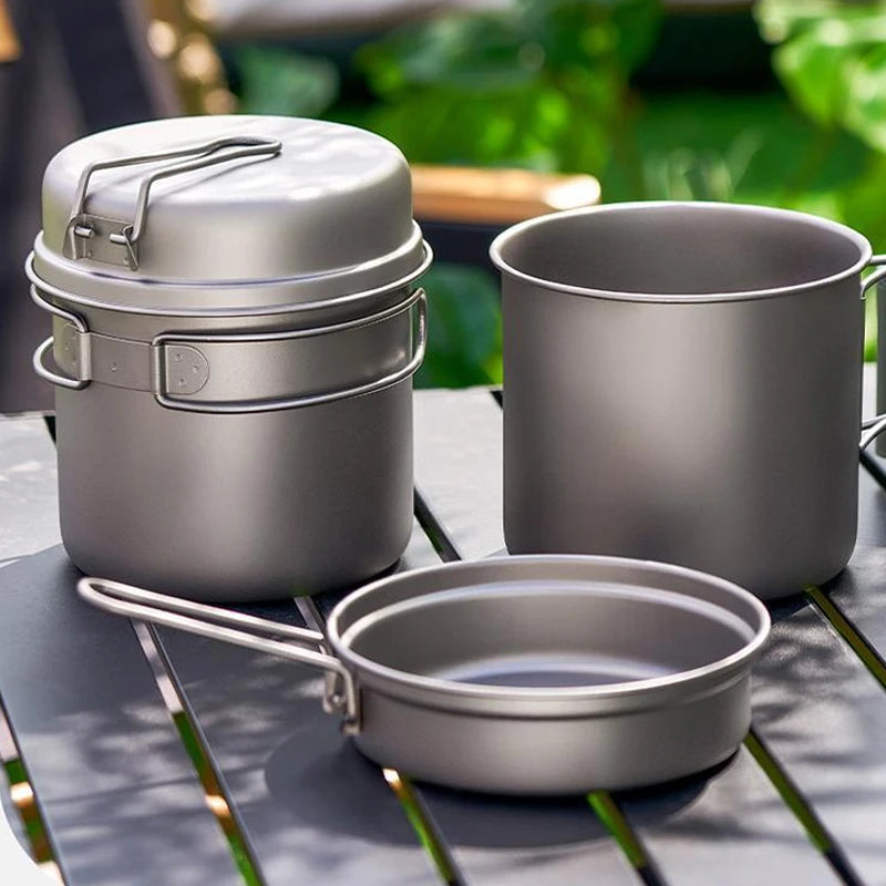 Outdoor Pure Titanium Pot Set, High-end Camping Pot Set, Portable Foldable Cookware, Hiking Outdoor Tableware