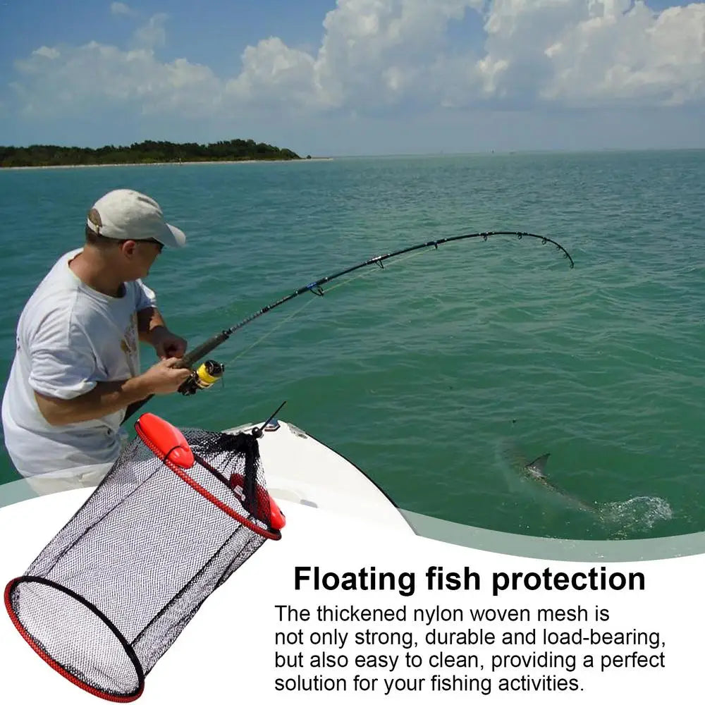 2024 Floating Fish Protection Sea Fishing Net Mesh Quick-drying Folding Fish Cage Thickened Woven Fish Basket