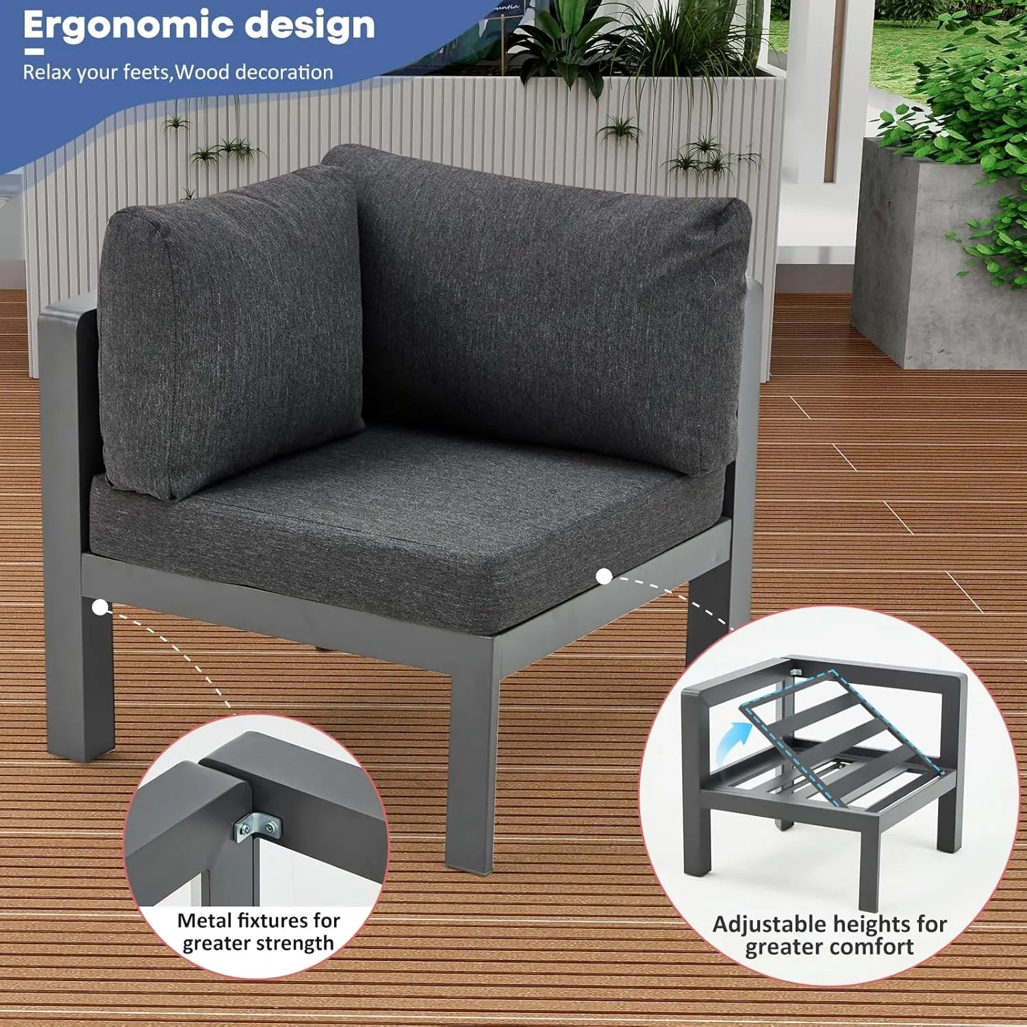 6 Pcs Modern Aluminum Patio Furniture Set with Coffee Table Outdoor Luxury Conversation Sofa Set