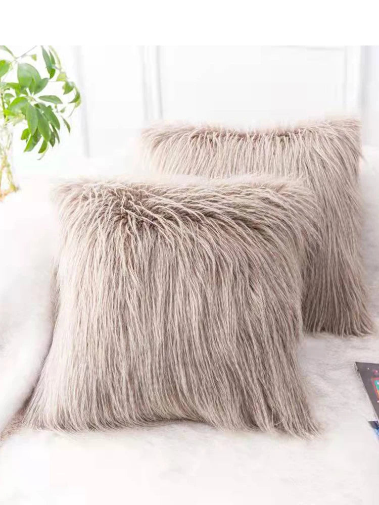 High-end Fluffy Faux Fox Fur Throw Pillows Decor Home High Quality Plush Back Cushion for Sofa Bed Chair Super Soft Cushion Cozy