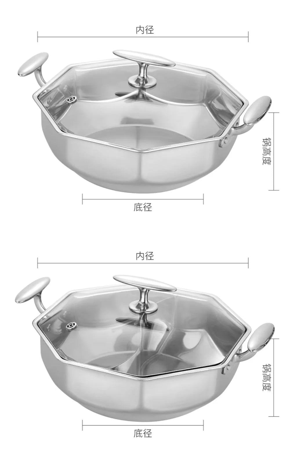 Cookware Suit 304 Octagonal Mandarin Soup Hot Pots High-End Steel Pots Induction Cooker Commercial Hot Pots Cookware Pot Sets CE