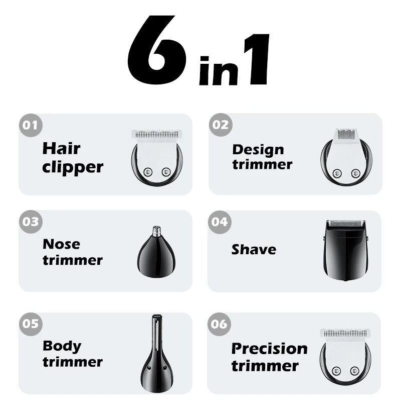 VGR Grooming Kit Hair Trimmer 6 In 1 Hair Clipper Nose Trimmer Shaver Body Trimmer Professional Rechargeable Metal Vintage V-106