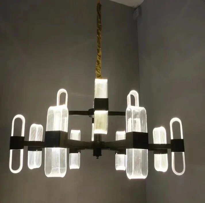 Black Chandelier Creative Dining Living Room Bedroom Smart Lighting System Acrylic Base Pendant Light Luxury Room Hanging Lamp