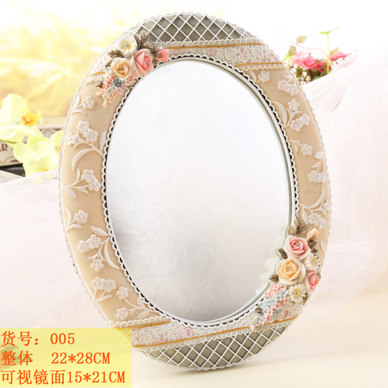 1pc Makeup Mirror Desktop Standing Red Rose European Style Luxurious Mirror for Wedding Gift Home Decorator Large Desk Mirror