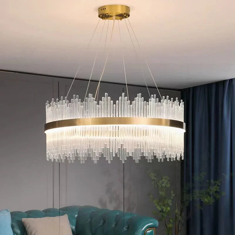 Morden LED Long Style Crystal Ceiling Chandeliers Living Dining Room Pendant Lamp Nordic Home Decor Hanging Light Lustre Fixture