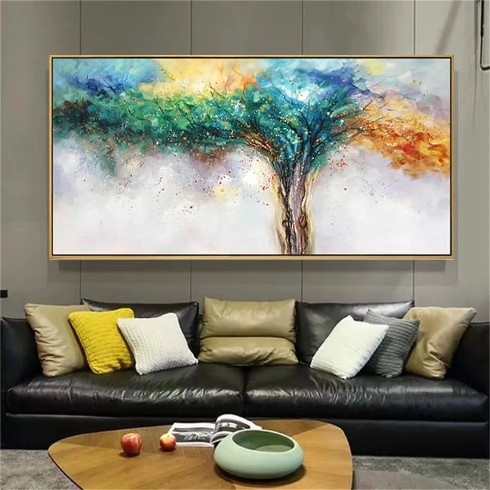 Hand-Painted Blue & Gold Abstract Landscape Canvas Art