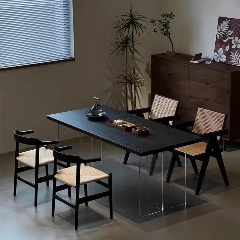 Black Transparent Dining Table Nordic Solid Wood Design Coffee Kitchen Tables Acrylic Retro Tavoli Da Pranzo Furniture HD50CZ