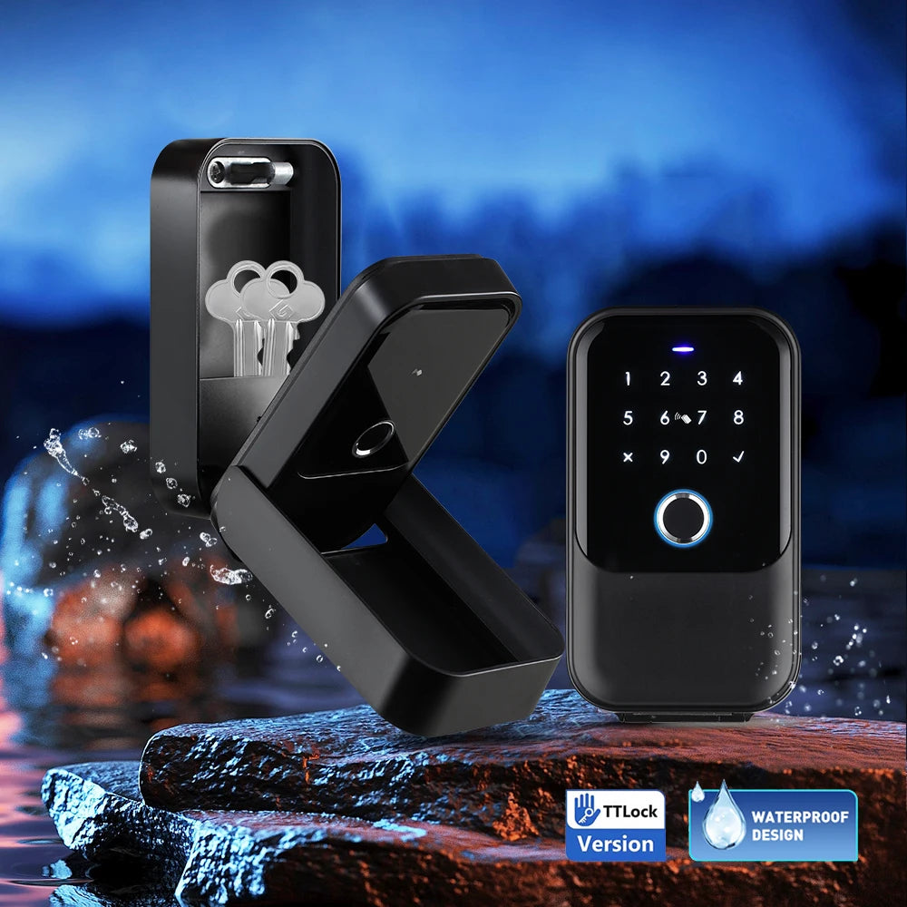 Tuya Smart Life App or TTLock APP Outdoor Waterproof Key Safe Box Security Fingerprint Password Storage Lock Key Box Anti-theft