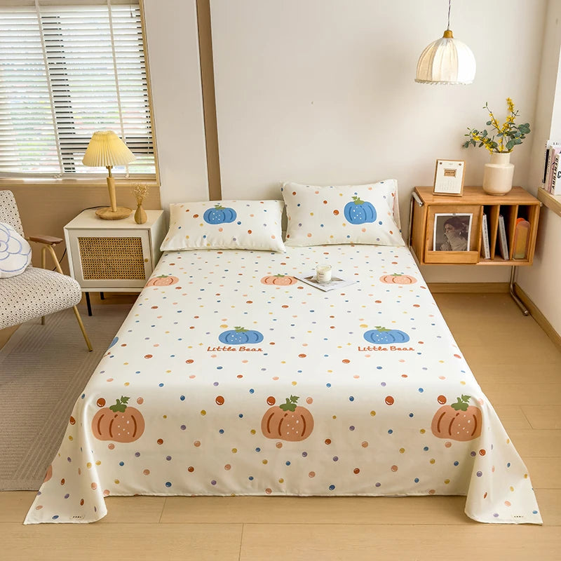 3Pcs Cartoon Strawberry Rabbit Cotton Bed Sheet Set Kawaii Style Bedroom Decor Flat Sheet High Quality Thickened Bedding Set