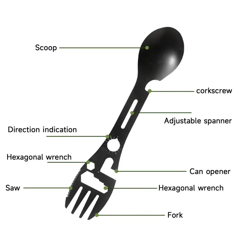 Outdoor Fork Spoon Tableware Multifunctional Lightweight Utility Spoon Picnic Bottle Opener Camping Survival Tool