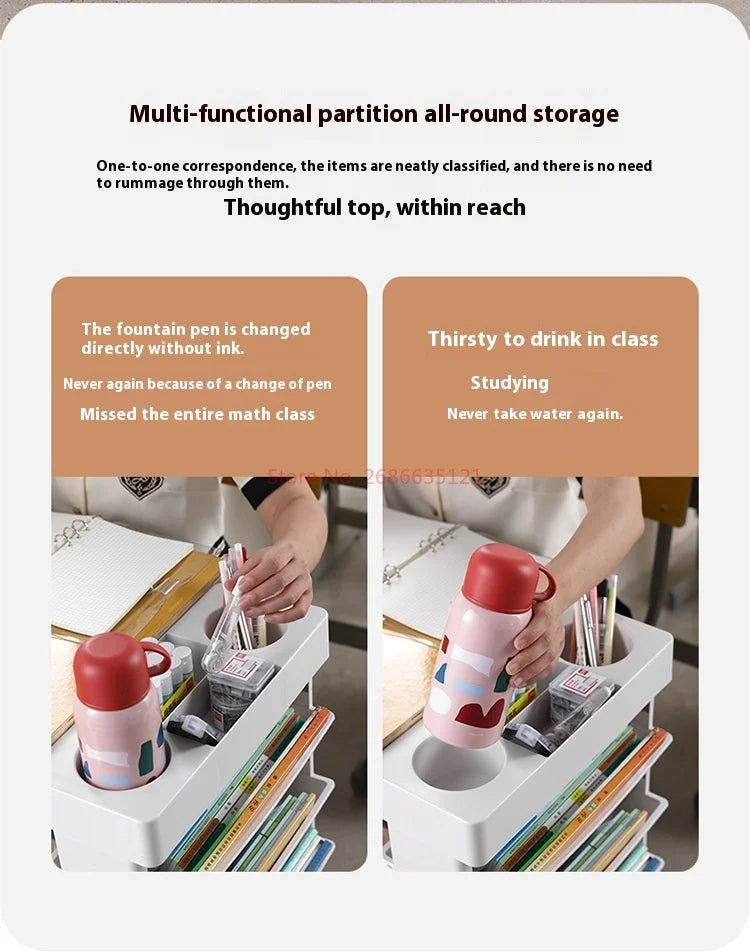 Multi functional household movable classroom desk book storage rack small cart multi-layer stationery sorting shelf book bookshe