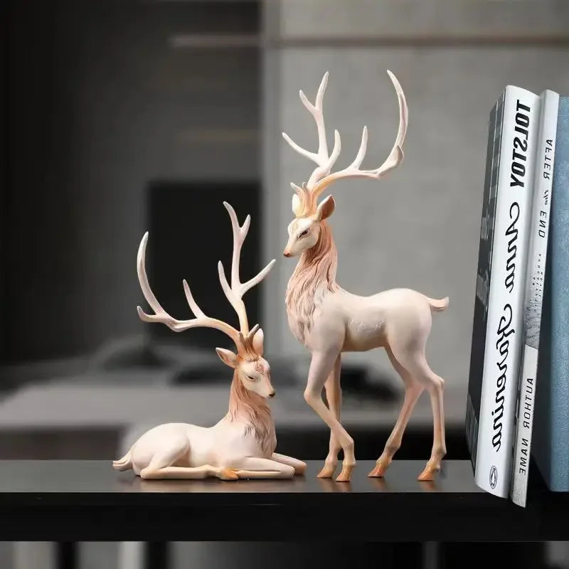 YuryFvna High End Deer Statue Reindeer Figurines Resin ELK Sculpture For Living Room Luxury Home Decoration Nordic Tabletop