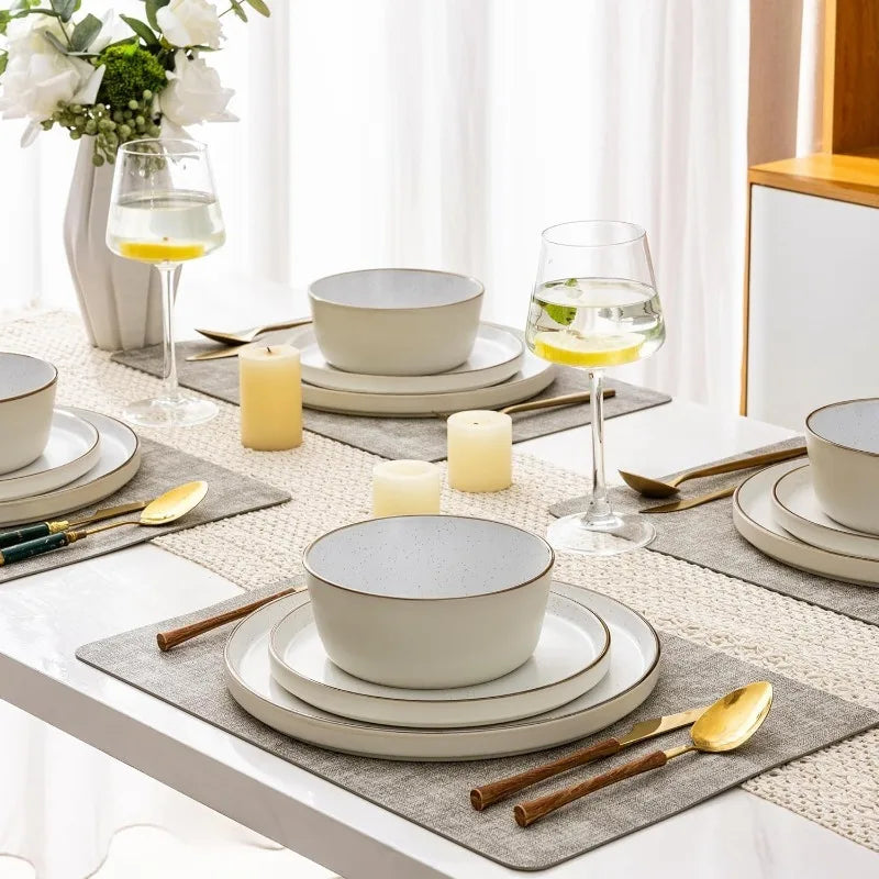 AmorArc Dinnerware Sets of 4,Modern Stoneware Plates and Bowls Sets