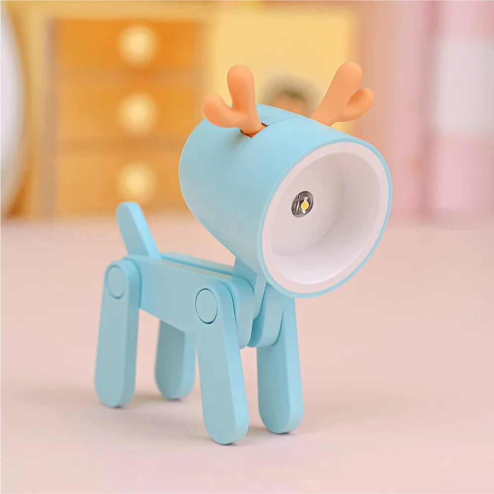 LED Mini Night Light Folding Desk Lamp Warm Yellow Cute Little Deer Puppy Animals Portable Home Decoration Light with Battery