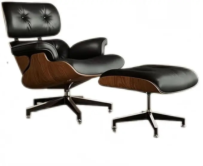 Mid-Century Modern Leather Lounge Chair & Ottoman