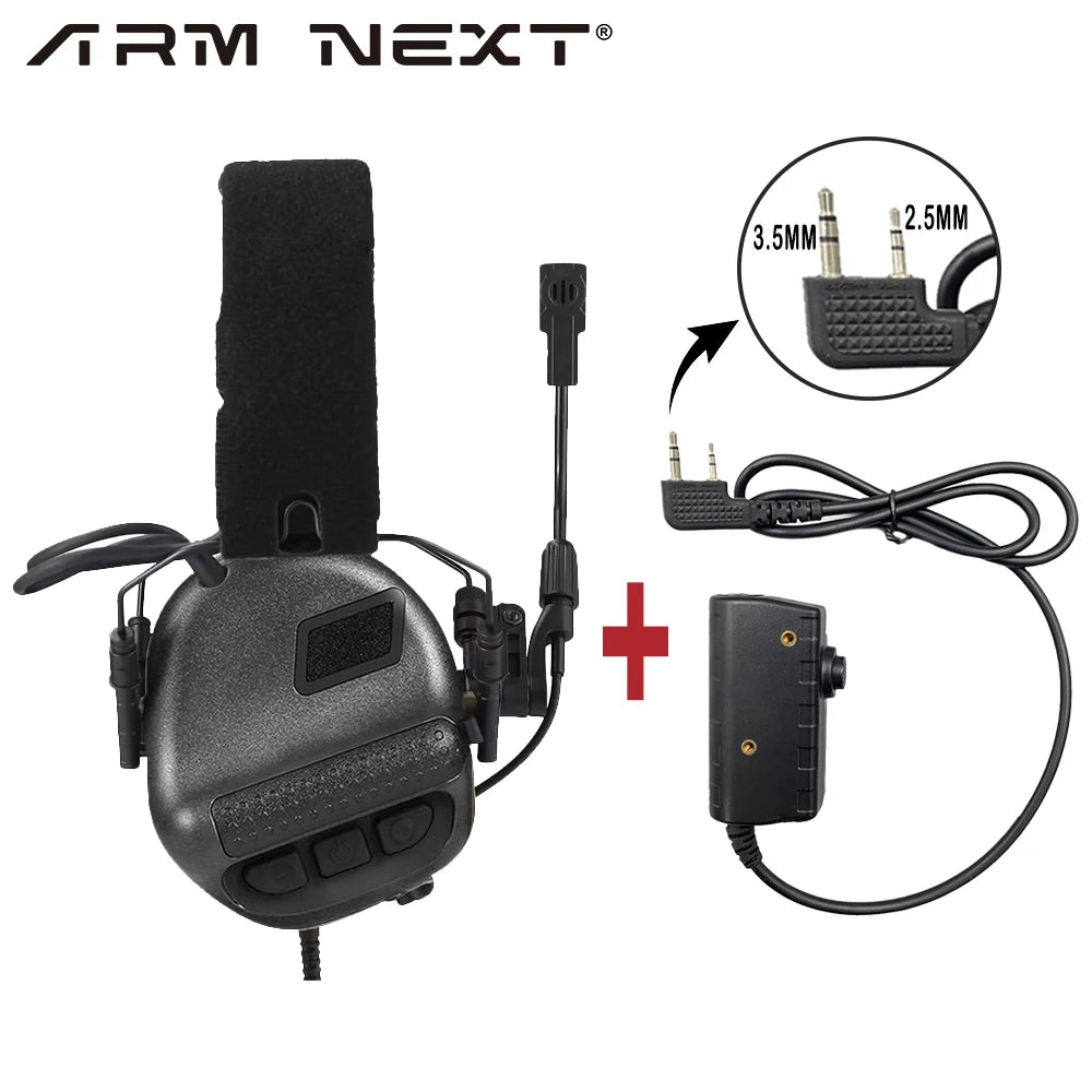 ARM NEXT Tactical Headset and PTT Adapter Set Radio Communication Headphones Active Noise cancelling shooting Headset with Mic