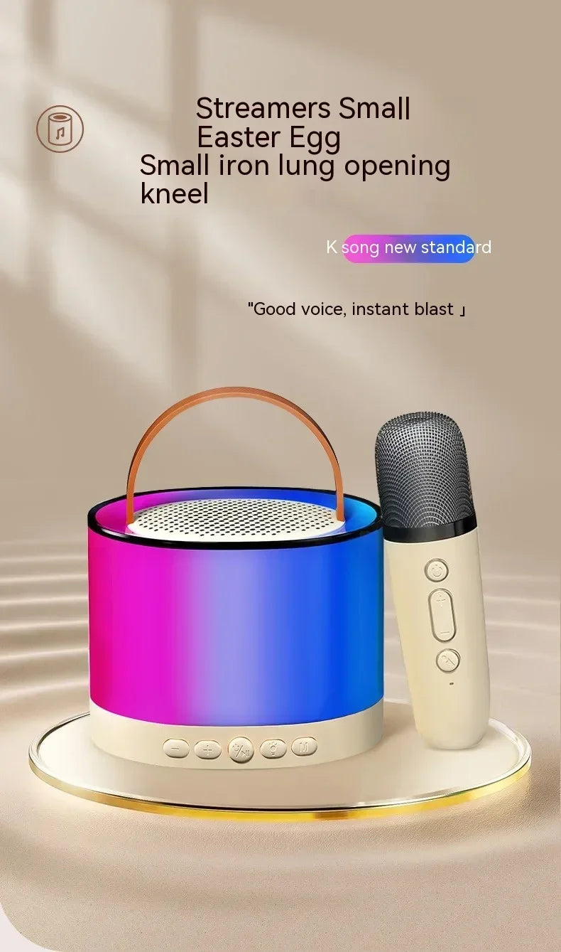 K52 Wireless Bluetooth Speaker Multifunction with 2 Microphone RGB Portable Music Player Karaoke Machine for Child Home Gift