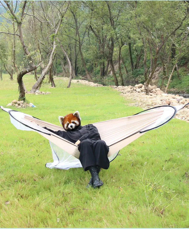 Enjoy cross-border exclusive hammock outdoor double person anti rollover 210T nylon spinning pole anti mosquito hammock