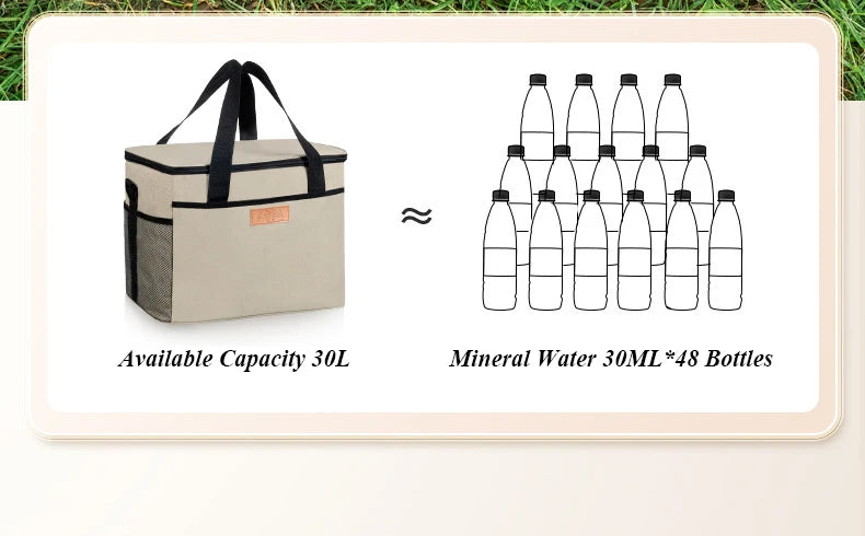 30L Camping Soft Cooler Bag Large Insulated Picnic Lunch Bag Cooling Bag with Hard Liner for Outdoor BBQ Family Activities