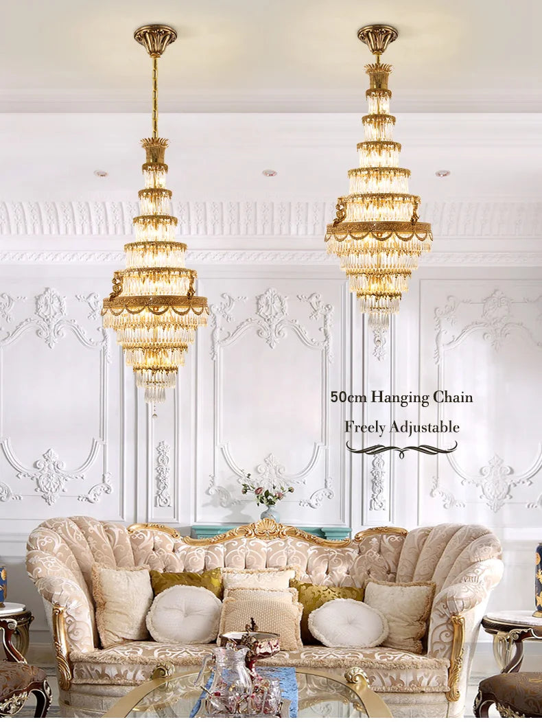 DINGFAN European Style Luxury Large Crystal Chandelier Villa Living Room Staircase Hotel Lobby Decorative Pendent Light