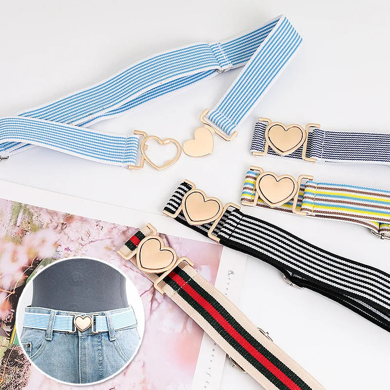 Heart Buckle Elastic Stretch Decor Belt Adjustable Invisible Belt Women Men Unisex Jeans Pants Dress Coat Belt Clothe Decoration