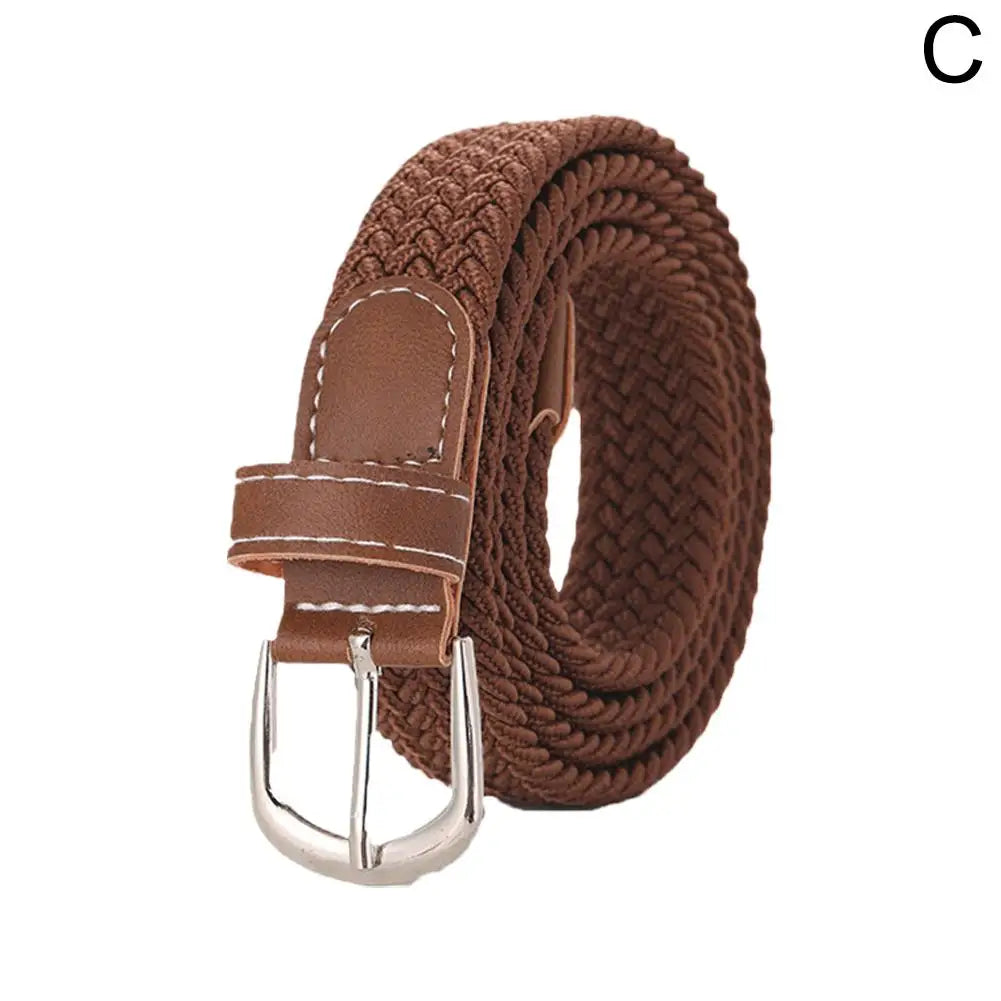 120-130cm Casual Knitted Pin Buckle Men Belt Woven Canvas Elastic Expandable Braided Stretch Belts For Women Jeans Female B U3M0