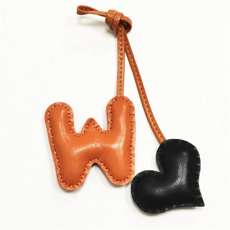 M H W A Y Heart Luxury Genuine Leather English Letter Keychain For Car Backpack Pendant Key Chain Women Bag Charm Accessories