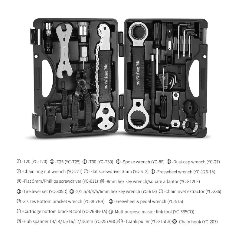 BIKE HAND 18 in 1 Professional Bicycle Repair Tools Kit Box Multi MTB Tire Chain Spoke Freewheel Pedal Wrench Bike Tools Box