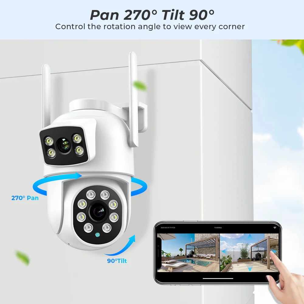 Outdoor Wireless Security IP Camera 4K 8MP HD Dual Lens External Wifi PTZ Camera Auto Tracking Street Surveillance Camera iCsee