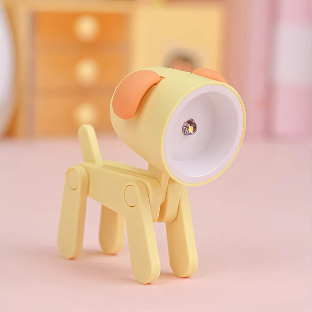 LED Mini Night Light Folding Desk Lamp Warm Yellow Cute Little Deer Puppy Animals Portable Home Decoration Light with Battery