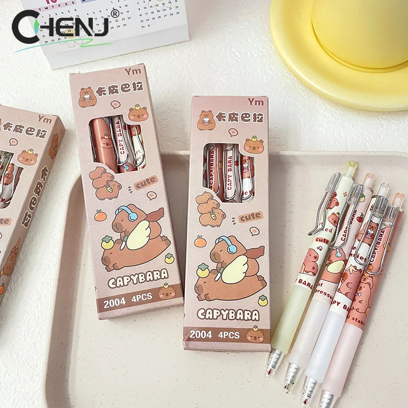 4Pcs Kawaii Cartoon Capybara Neutral Pens School Office Supplies Aesthetic Stationery Gifts Students Cute Ballpoint Pens