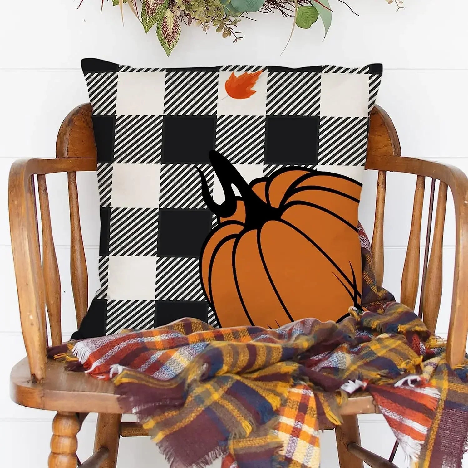 Autumn Pumpkin Cushion Cover Thanksgiving Decor Pillowcase 18x18 Inches Pillow Cover Maple Leaves Printed Cushion Case for Couch