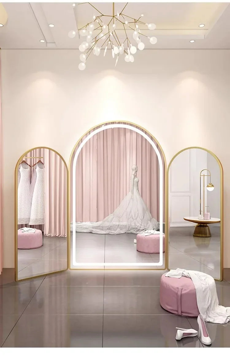 Three-Fold Wedding Shop Special Fitting Full Body Floor Mirror Dress Hall Large Mirror Light Luxury