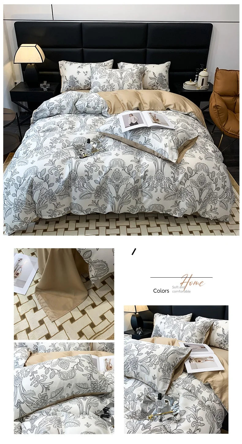 Summer Lyocell Fiber Fabric Comfortable Breathable Bedding Set Duvet Cover Linen Fitted Sheet Pillowcases Home Textile