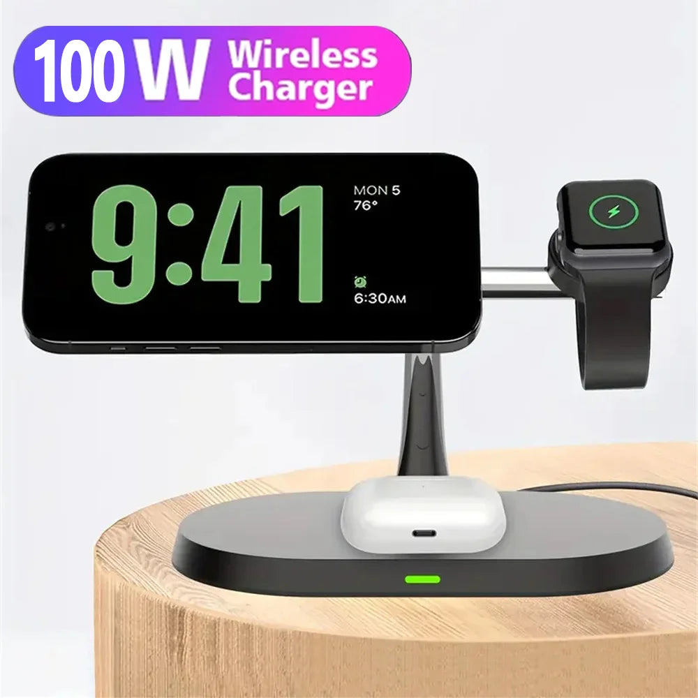 3 in 1 Wireless Charger Stand Magnetic For iPhone 12 13 14 15 Fast Charging Station for Apple Watch 9 8 7 6 5 Airpods 2 3 Pro