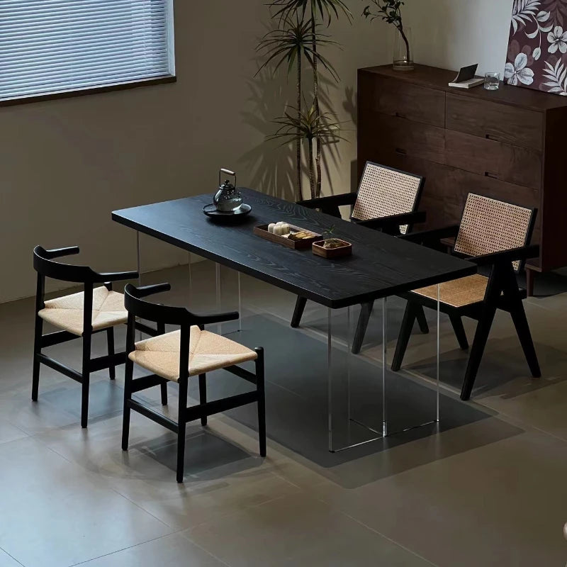 Black Transparent Dining Table Nordic Solid Wood Design Coffee Kitchen Tables Acrylic Retro Tavoli Da Pranzo Furniture HD50CZ