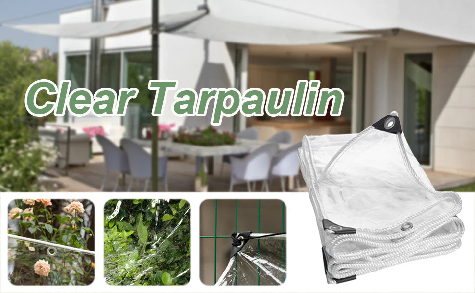 Waterproof Transparent PVC Tarpaulin with Eyelets Weatherproof Durable Canopies Foldable 0.39 mm Rain Cover for Garden Furniture