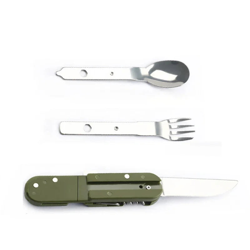 Fork and Spoon Camping Supplies Portable Dinner Set Stainless Steel Outdoor Tableware Folding Knife Equipment Cookware Hiking