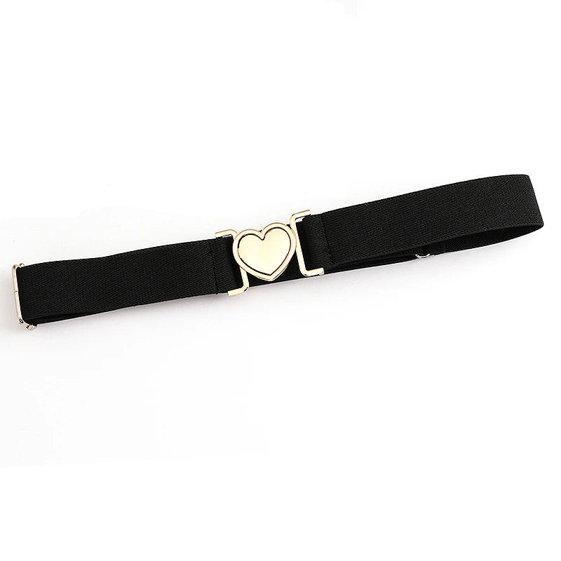 Heart Buckle Elastic Stretch Decor Belt Adjustable Invisible Belt Women Men Unisex Jeans Pants Dress Coat Belt Clothe Decoration