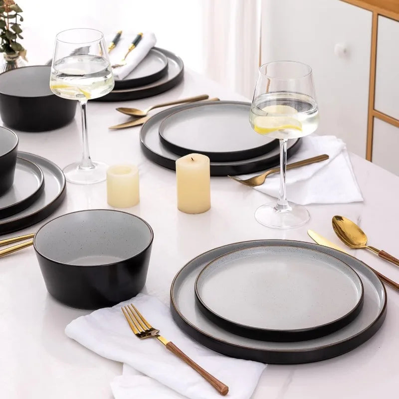 AmorArc Dinnerware Sets of 4,Modern Stoneware Plates and Bowls Sets